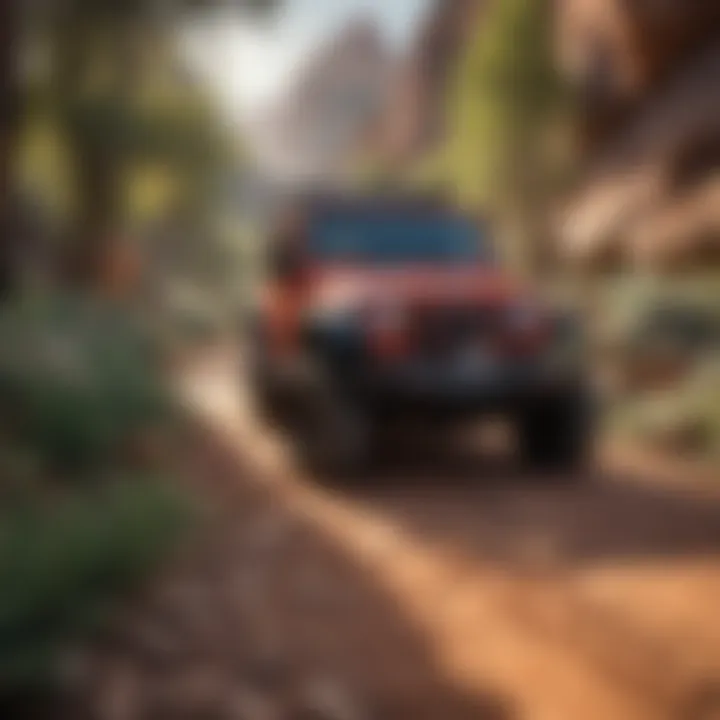 Jeep navigating through rugged terrain at Garden of the Gods