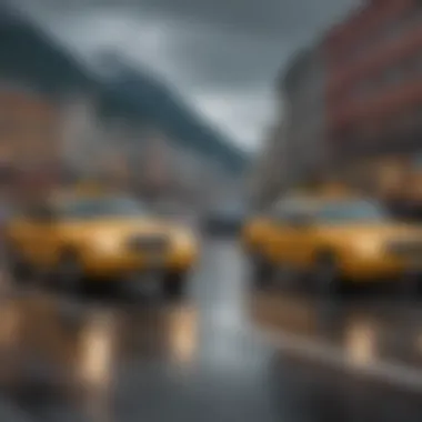 Scenic Juneau skyline with a taxi in the foreground