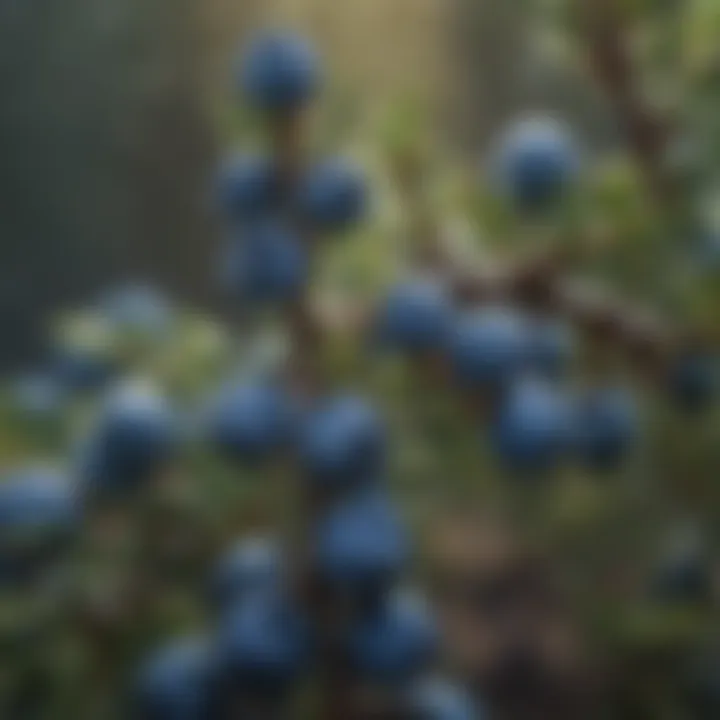 Juniper Berries Close-Up with Morning Dew