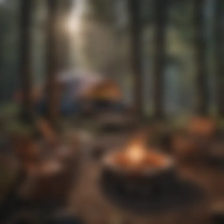 Camping amenities at Kelsey Creek, including fire pits and picnic tables