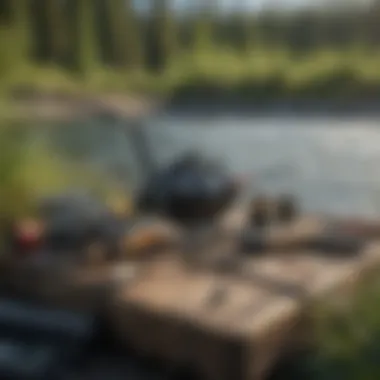 A fishing rod and tackle setup at the Kenai River
