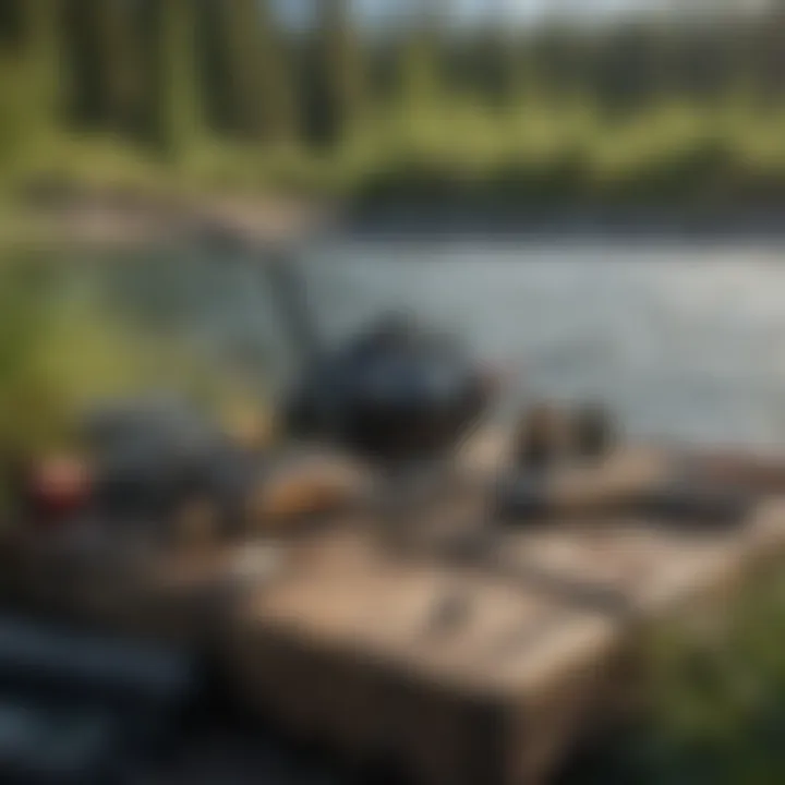 A fishing rod and tackle setup at the Kenai River
