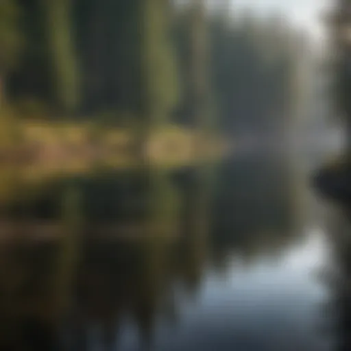 Reflections of Nature Tranquil waters of Pine Lake reflecting the surrounding forest.