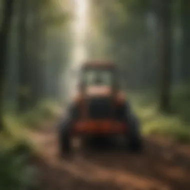 Flail mower cutting through dense forest undergrowth