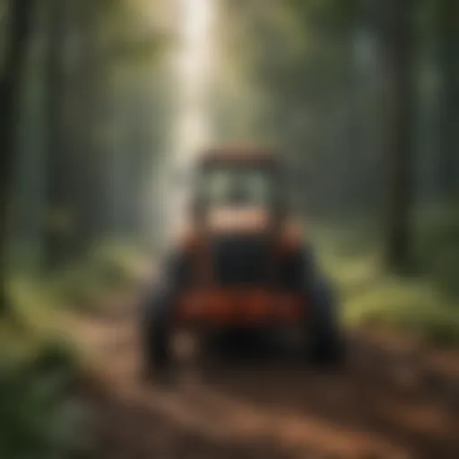 Flail mower cutting through dense forest undergrowth