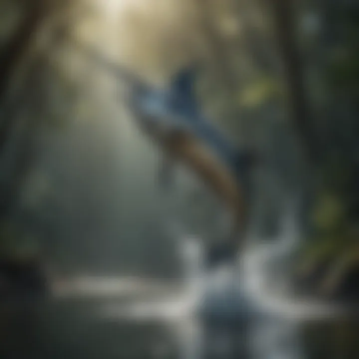Ruler of the Depths: The Marlin's Dance Majestic marlin leaping out of water
