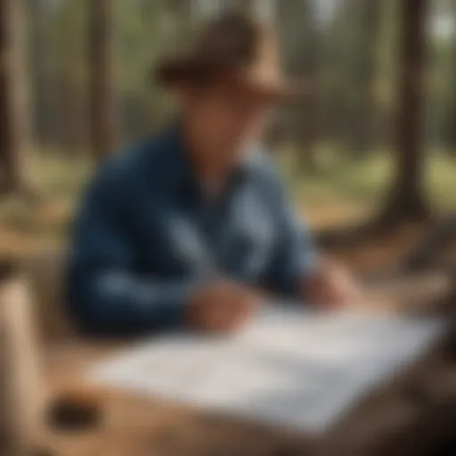 Illustration depicting a landowner reviewing a mineral rights agreement