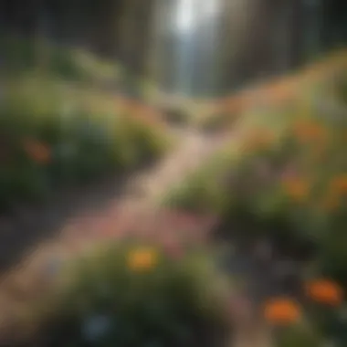 Colorful wildflowers blooming along the hiking path