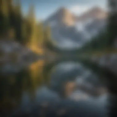 Reflective Mountain Lake Crystal-clear mountain lake reflecting the surrounding peaks