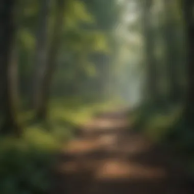 A serene view of a lush forest along the Legacy Trail, showcasing diverse flora.