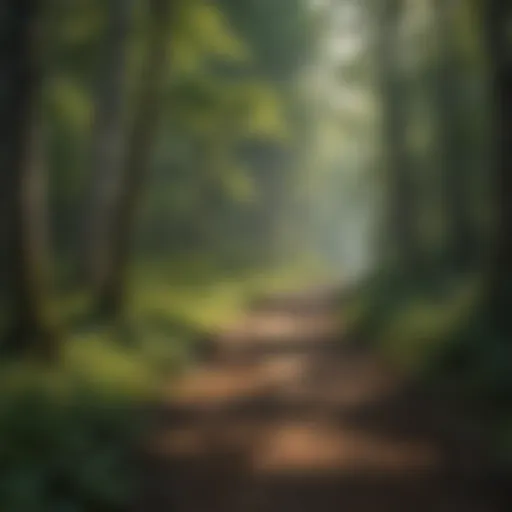 A serene view of a lush forest along the Legacy Trail, showcasing diverse flora.