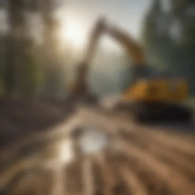 Construction site with lime application for soil stabilization