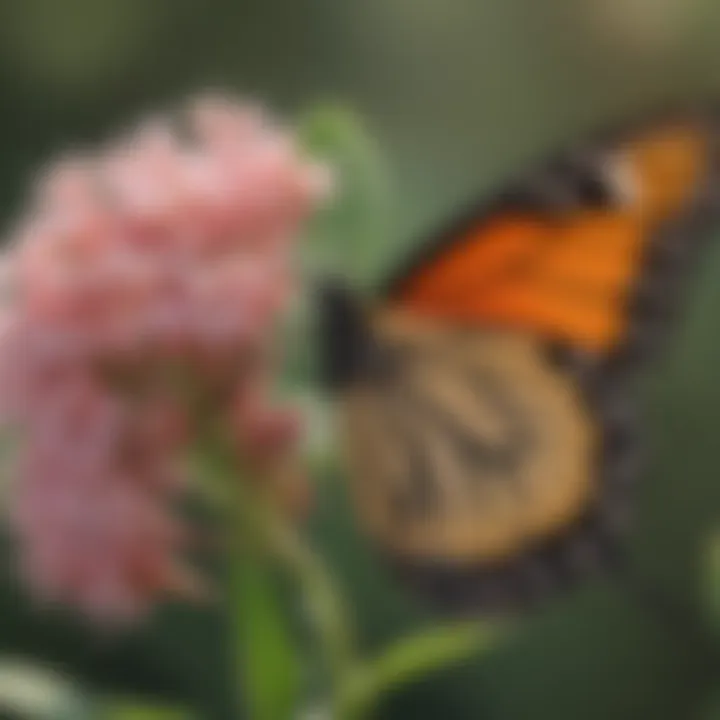 Close-up of milkweed flowers attracting a monarch butterfly