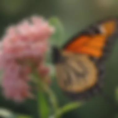 Milkweed Flowers and Monarch Butterfly Interaction Close-up of milkweed flowers attracting a monarch butterfly