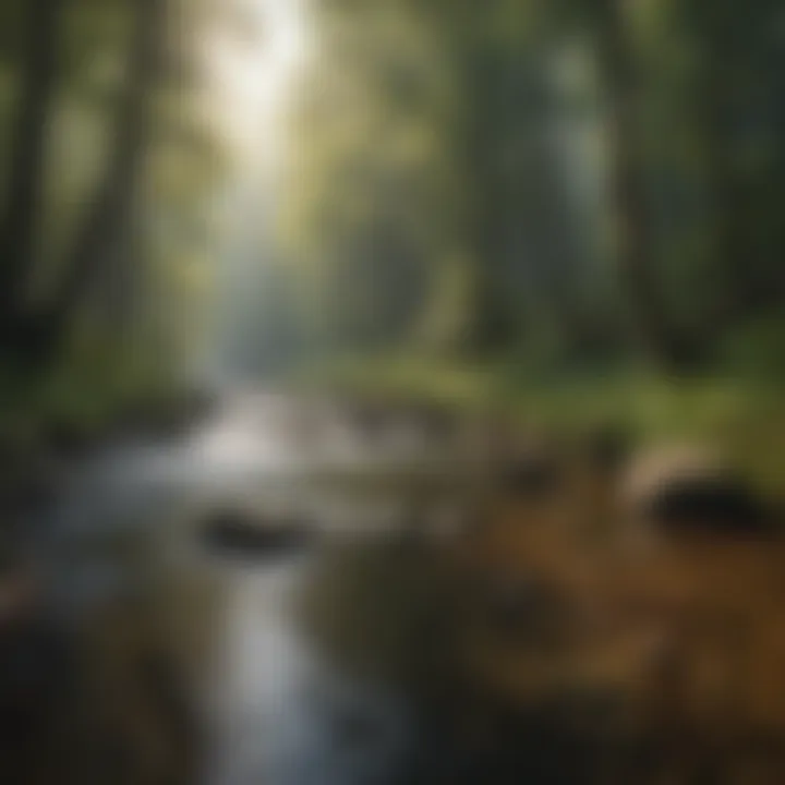 Serene Forest River Source Vibrant river flowing through lush forest