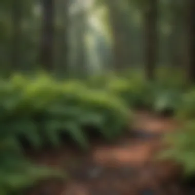 Lush green ferns covering forest floor in American woodland