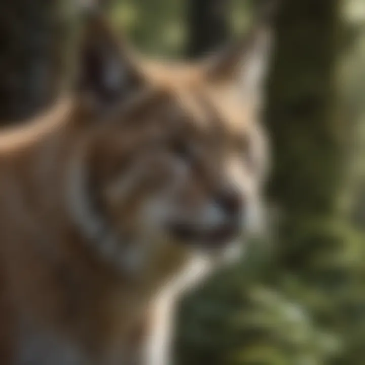 Alaskan lynx hunting in the dense forest