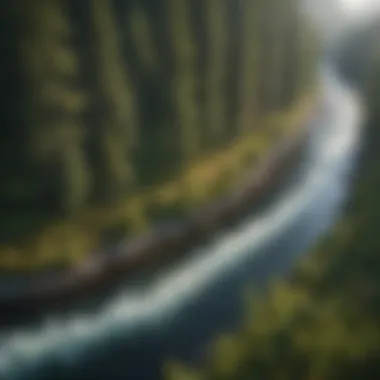River Serenity: Aerial Perspective on Nature's Beauty Aerial view of Main Salmon River meandering through lush forests