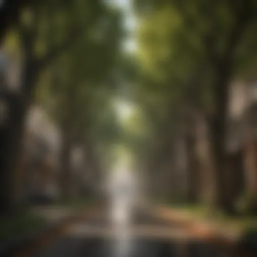 Majestic alley tree canopy in urban setting