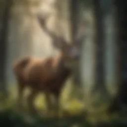 Majestic deer grazing in herbicide-affected forest