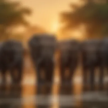 Majestic elephant herd at sunset