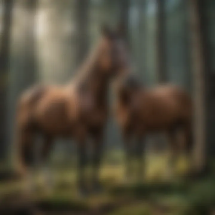 Majestic equine duo standing tall in the forest