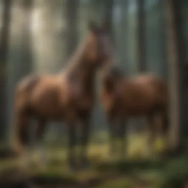Silent Guardians of the Wilderness Majestic equine duo standing tall in the forest