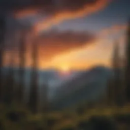 Majestic mountain range silhouette against a vibrant sunset sky