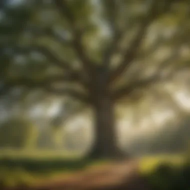 Ancient Sentinel: Oak Tree Majesty Majestic Oak Tree in Hiking Trail