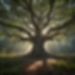 Majestic old growth tree canopy in national forest patch