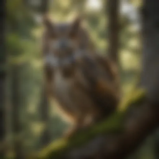Majestic owl perched on a tree branch in a forest