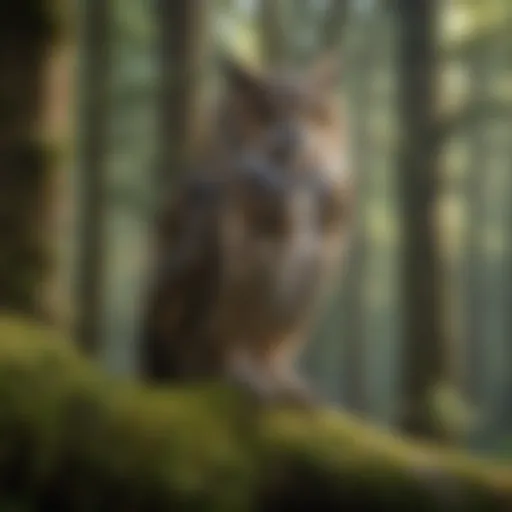 Majestic Owl perched on a moss-covered branch