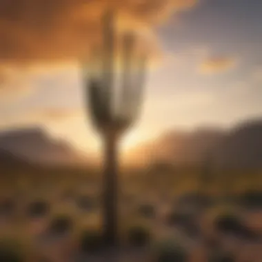 Iconic Saguaro Cactus in the Evening Glow Majestic Saguaro Cactus under Golden Sunset