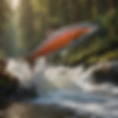 Majestic Salmon Leaping in Forest Stream