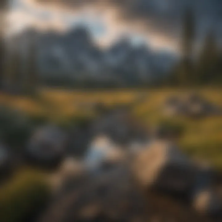 Majestic Sawtooth Mountain peaks against a dramatic sky