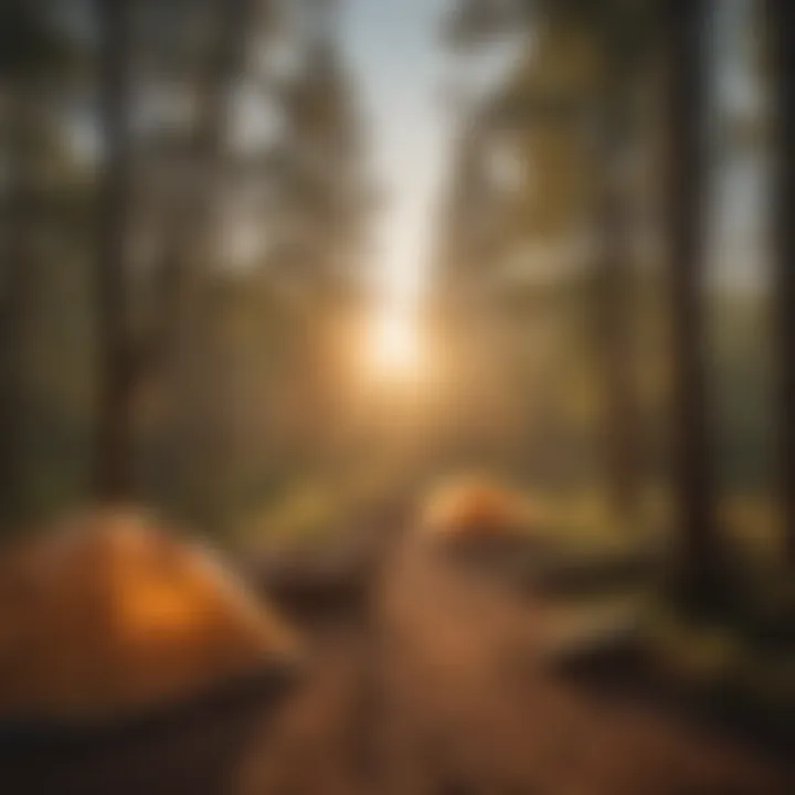 Golden Hour Awakening Majestic sunrise over a serene wilderness campground in Virginia