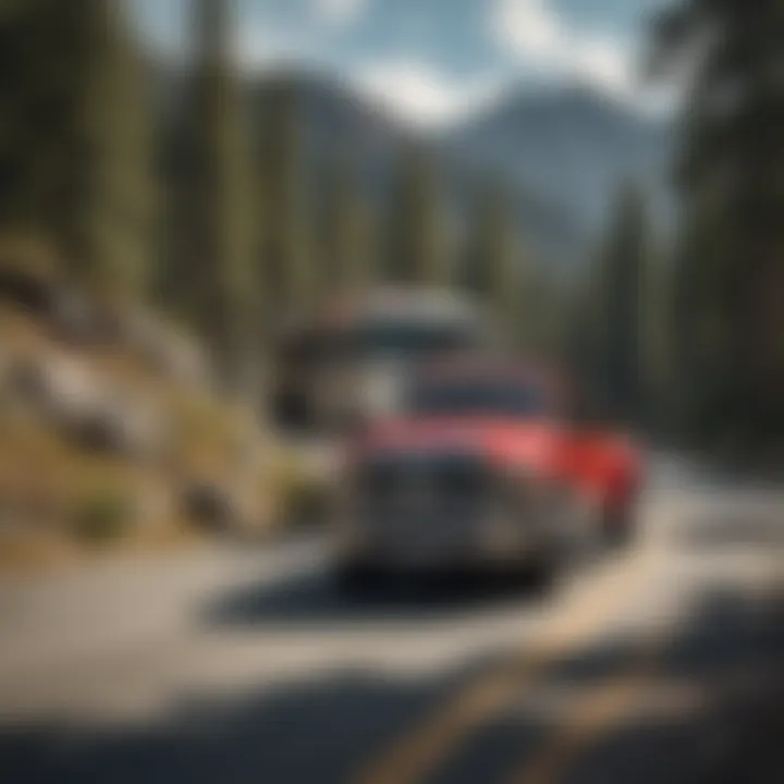 Professional towing truck on a mountain road