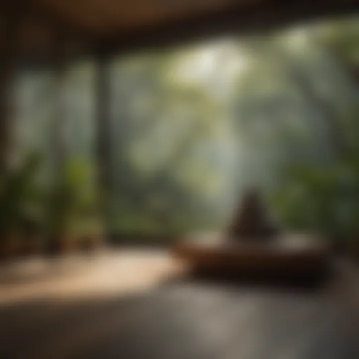 Zen meditation room with natural light and plants