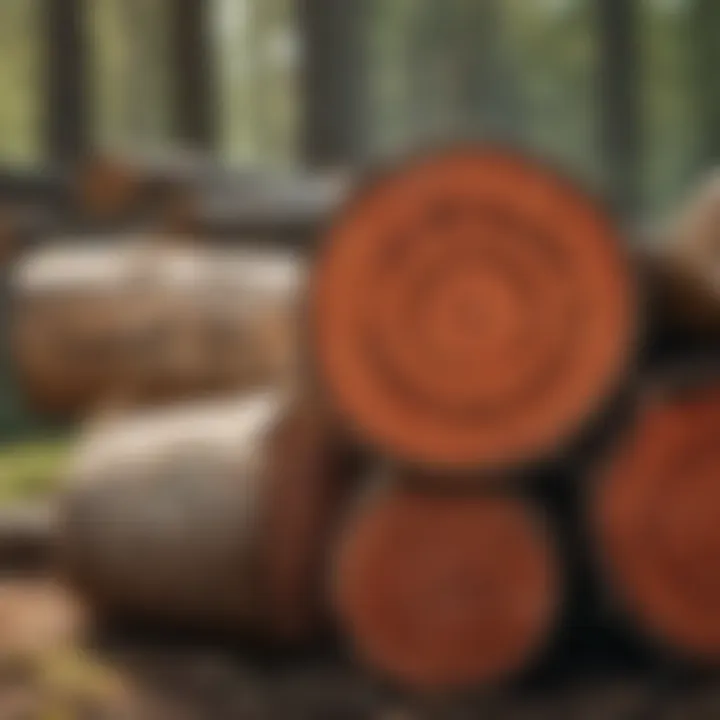 A close-up view of a measuring tape wrapped around a bundle of firewood logs