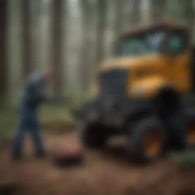 Heavy equipment mechanic using diagnostic tools