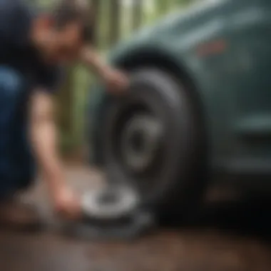 Precision Brake System Maintenance by Expert Mechanic Mechanic replacing worn brake pads