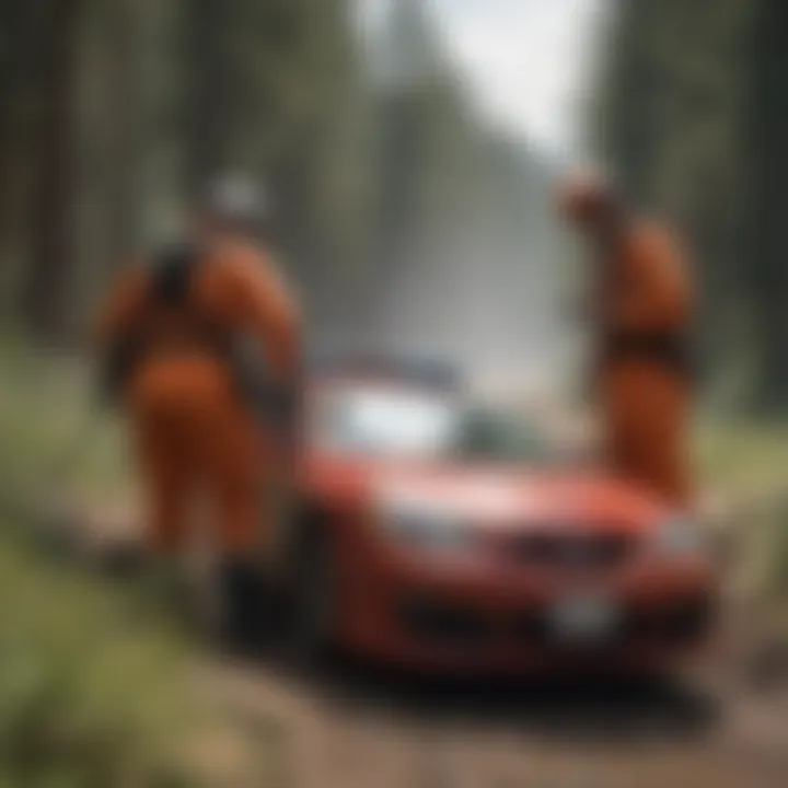 Medical team providing emergency care at a crash site