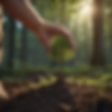 Close-up of a young tree being planted with care