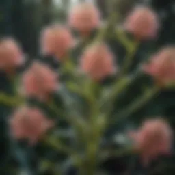 Close-up view of milkweed flowers showcasing their unique structure