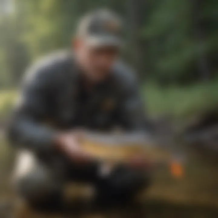 Angler practicing catch and release technique