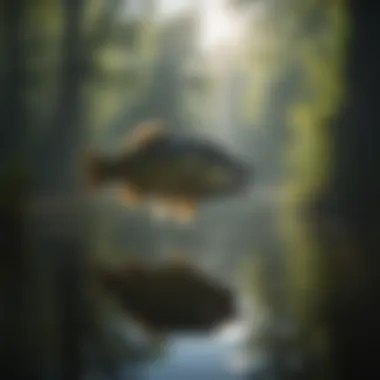 Silhouette of Largemouth Bass Gliding Through Sunlit Depths