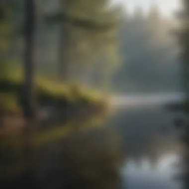 Misty morning fog over tranquil lake in American forest
