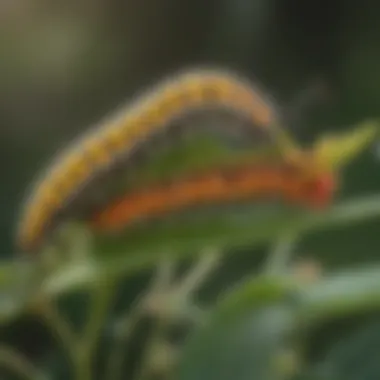 Monarch Caterpillar Feeding on Milkweed