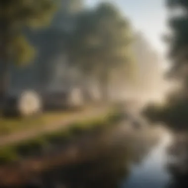 Morning mist rising over the peaceful riverside campground