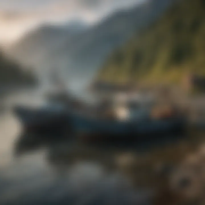 Fishing boats in the Alaskan coastline showcasing the fisheries industry.